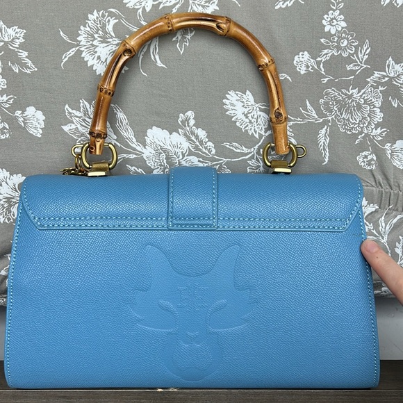 MME. MINK BLUE TOP HANDLE CARLTON BOW BAG - Picture 14 of 14